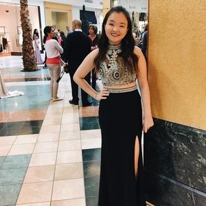 two piece black prom dress